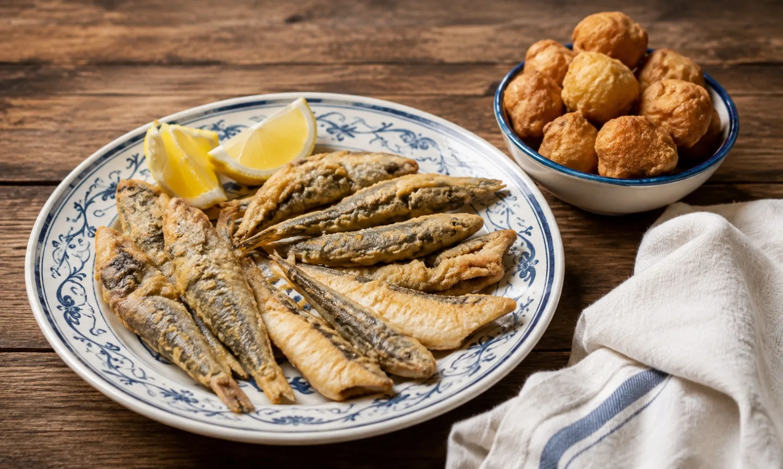 Frittierter Fisch mit Zitrone und Chanukka-Küchlein