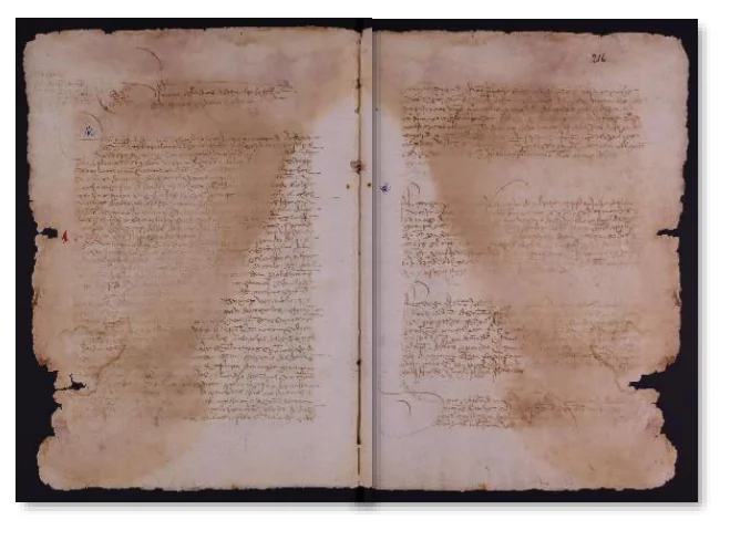 Notariatsvertrag von 1474, in dem sich Doña Leal verpflichtet, Catalinas Augen zu heilen, digitalisierte Kopie